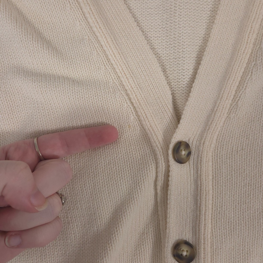 VINTAGE Lands End Sweater Vest Mens XL Beige Button Cardigan Cotton Made in USA - Picture 3 of 8